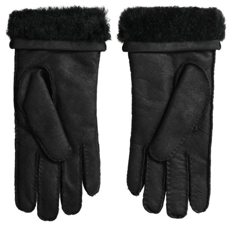 Guantes de invierno elegantes de piel negra de Dolce &amp; Gabbana