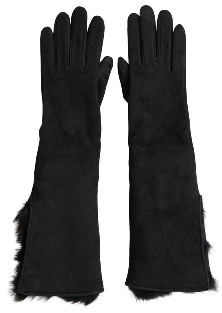 Gants élégants en cuir Dolce &amp; Gabbana avec bordure en fourrure