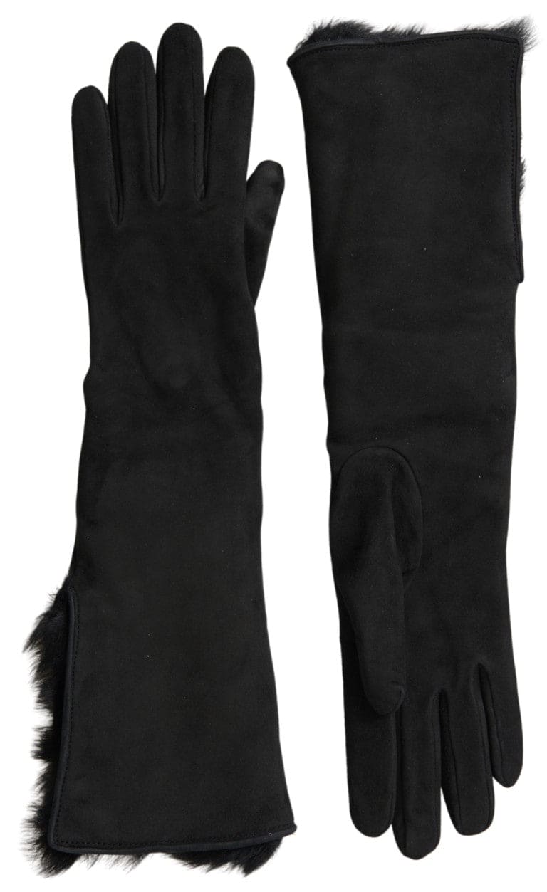 Gants élégants en cuir Dolce &amp; Gabbana avec bordure en fourrure