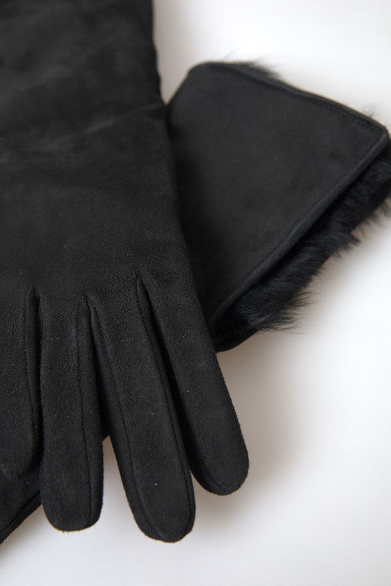 Gants élégants en cuir Dolce &amp; Gabbana avec bordure en fourrure