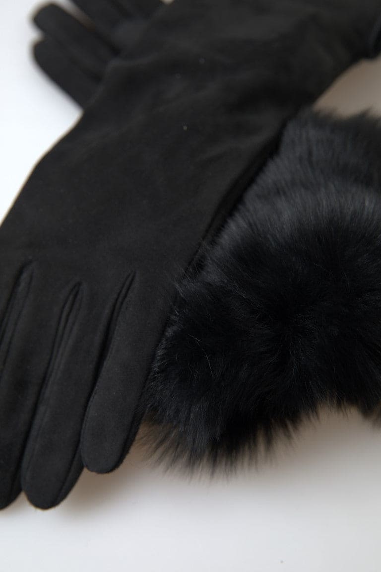 Gants élégants en cuir Dolce &amp; Gabbana avec bordure en fourrure