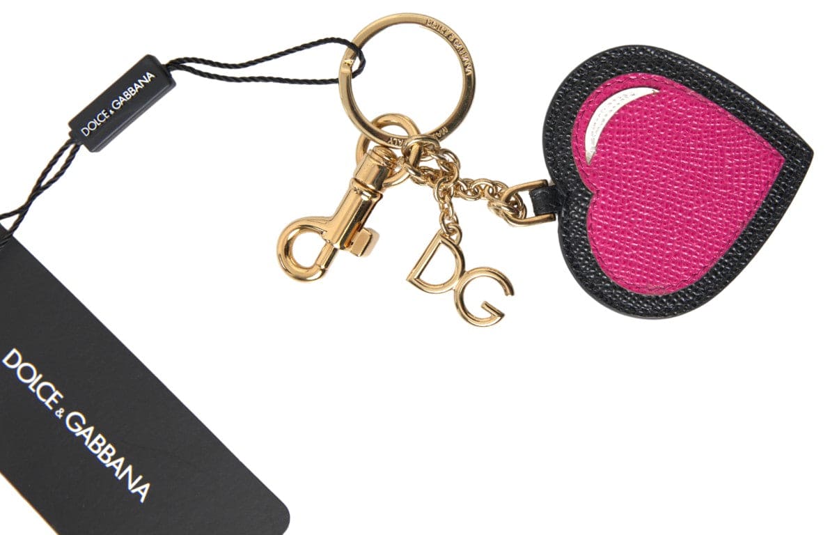 Porte-clés élégant en cuir noir avec accent fuchsia Dolce &amp; Gabbana