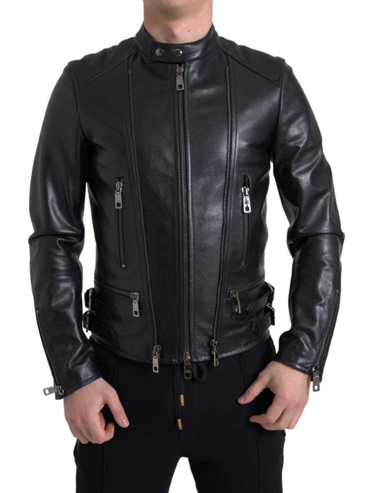 Veste motard en cuir noir élégante Dolce &amp; Gabbana