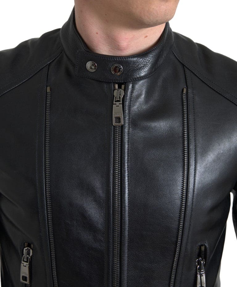 Chaqueta biker de cuero negra elegante de Dolce &amp; Gabbana