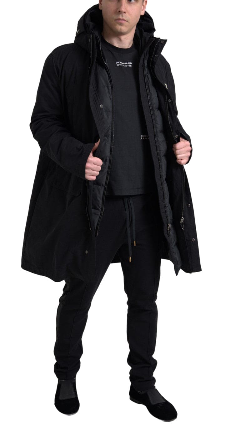 Trench-coat à capuche noir élégant Dolce &amp; Gabbana