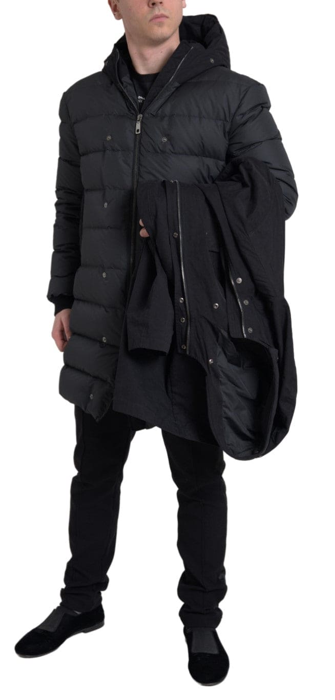 Trench-coat à capuche noir élégant Dolce &amp; Gabbana