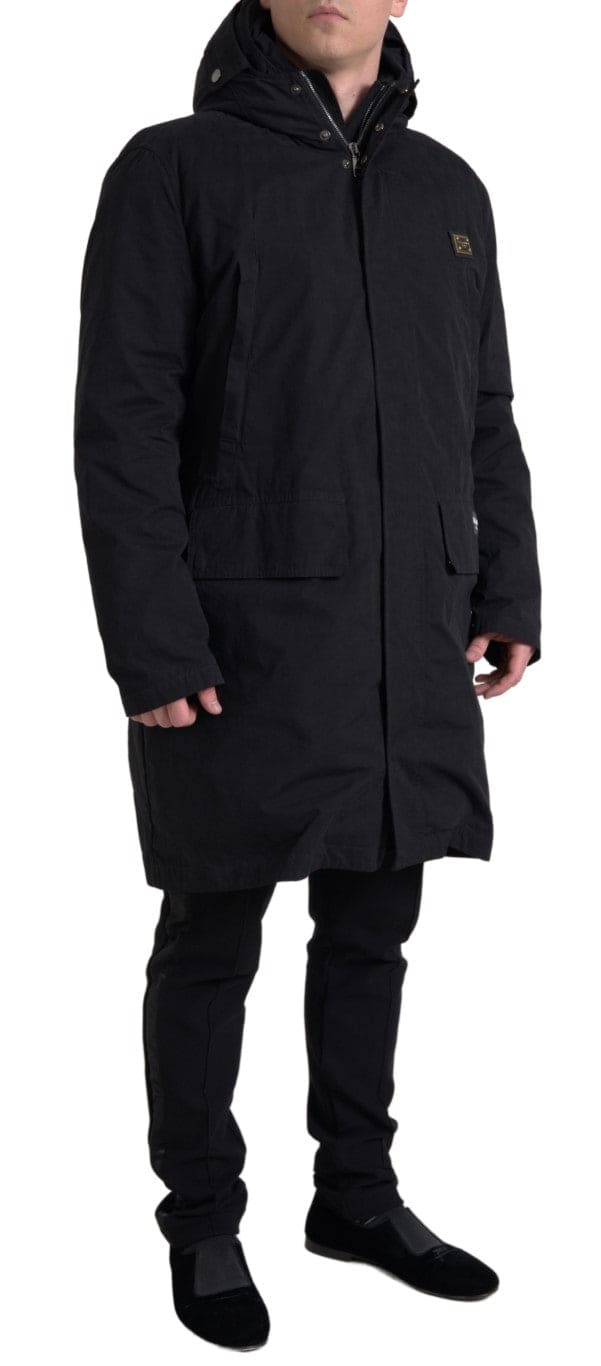 Trench-coat à capuche noir élégant Dolce &amp; Gabbana