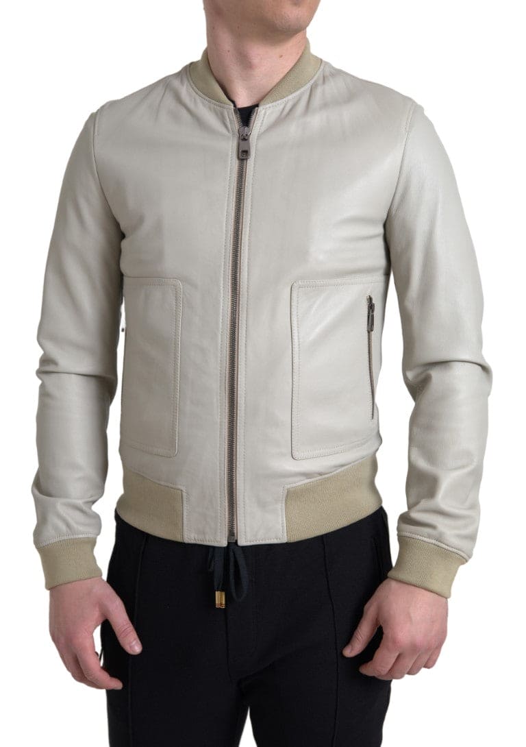 Blouson aviateur en cuir crème Dolce &amp; Gabbana