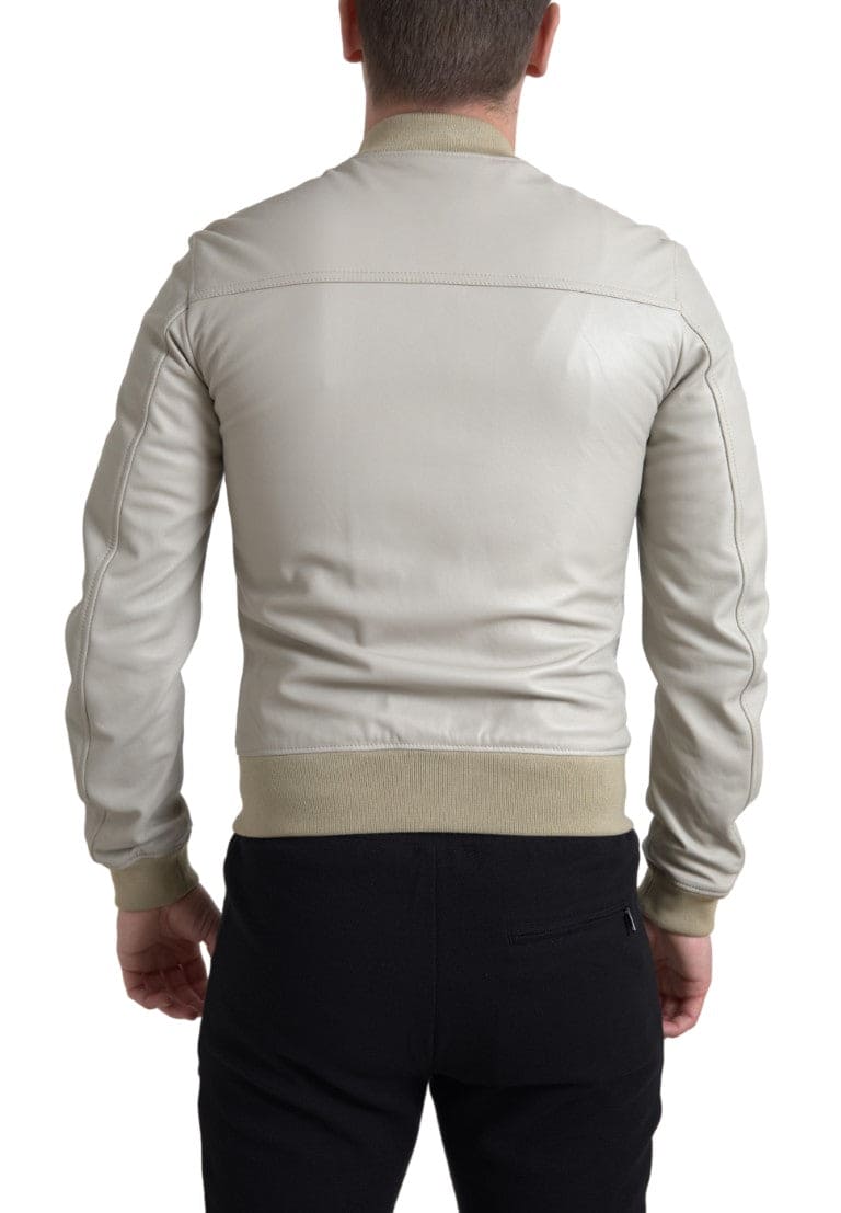 Blouson aviateur en cuir crème Dolce &amp; Gabbana