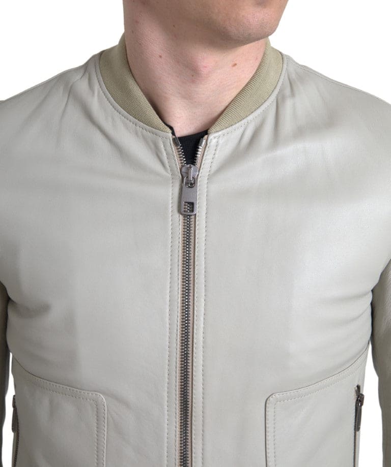 Blouson aviateur en cuir crème Dolce &amp; Gabbana