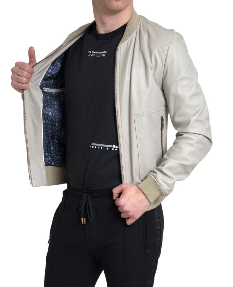 Blouson aviateur en cuir crème Dolce &amp; Gabbana