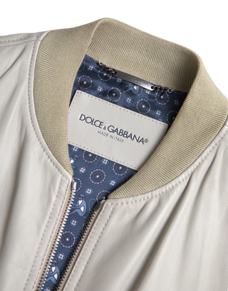 Blouson aviateur en cuir crème Dolce &amp; Gabbana