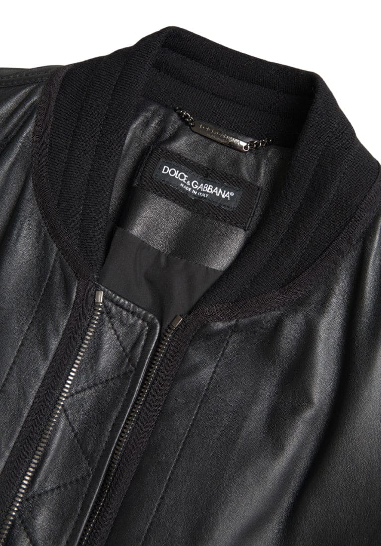 Veste bomber élégante en cuir noir Dolce &amp; Gabbana