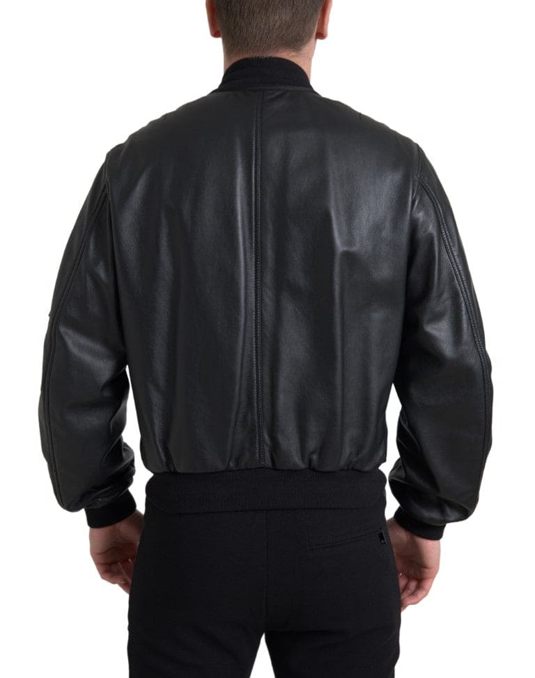 Elegante cazadora bomber de piel negra de Dolce &amp; Gabbana