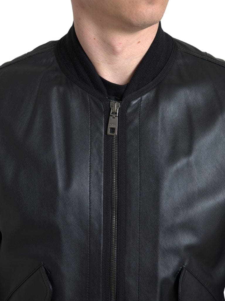 Veste bomber élégante en cuir noir Dolce &amp; Gabbana