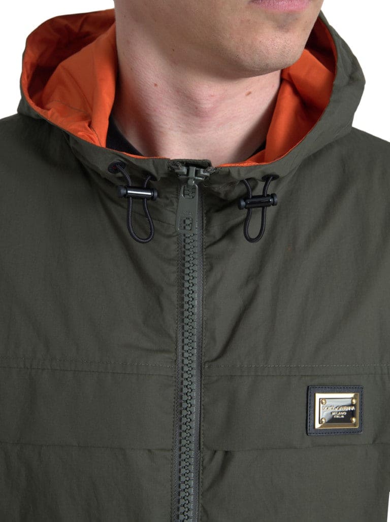 Veste élégante à capuche entièrement zippée Dolce &amp; Gabbana en vert et orange