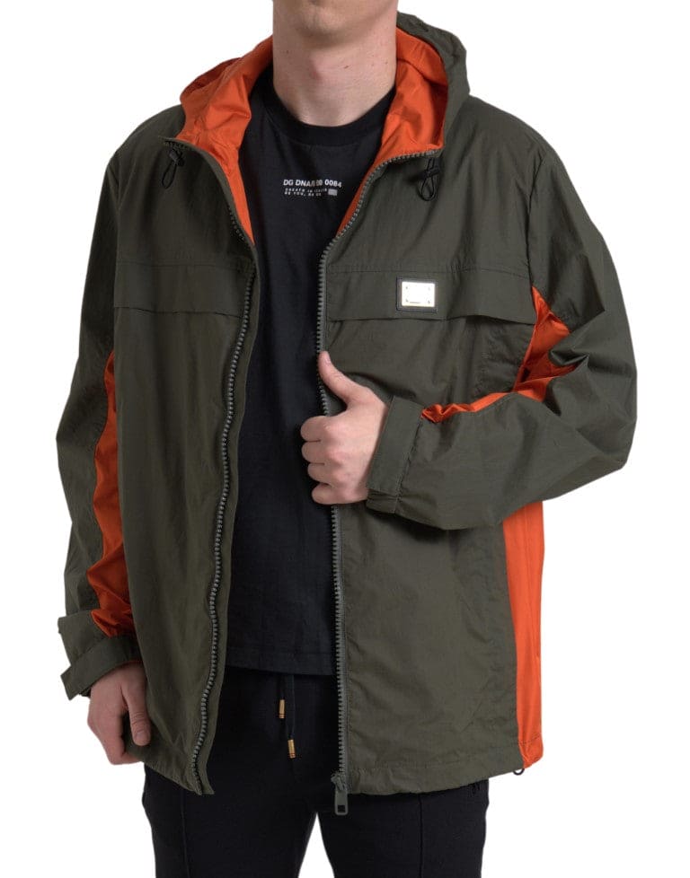 Veste élégante à capuche entièrement zippée Dolce &amp; Gabbana en vert et orange