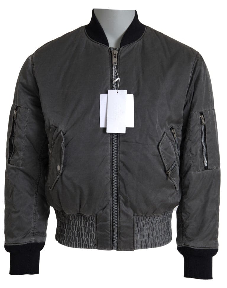 MM6 Maison Margiela Elegante chaqueta bomber gris con cierre de cremallera completo