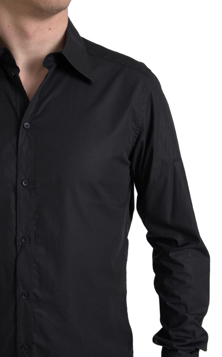 Chemise habillée élégante noire à boutons dorés Dolce &amp; Gabbana