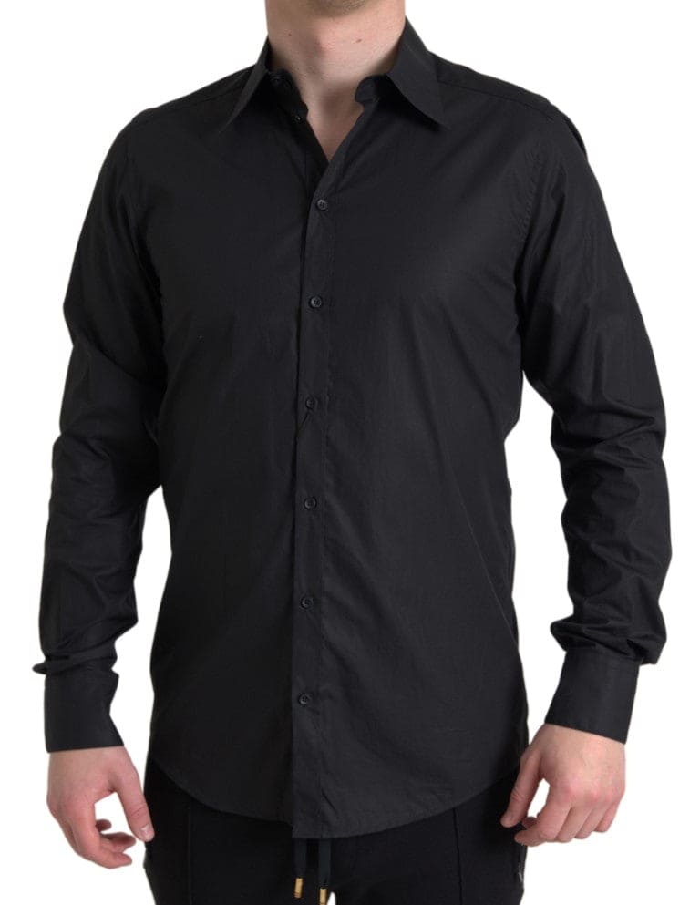 Chemise habillée élégante noire à boutons dorés Dolce &amp; Gabbana