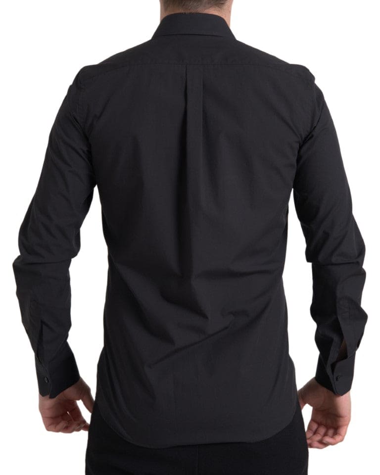 Chemise habillée en coton noir coupe slim élégante Dolce &amp; Gabbana