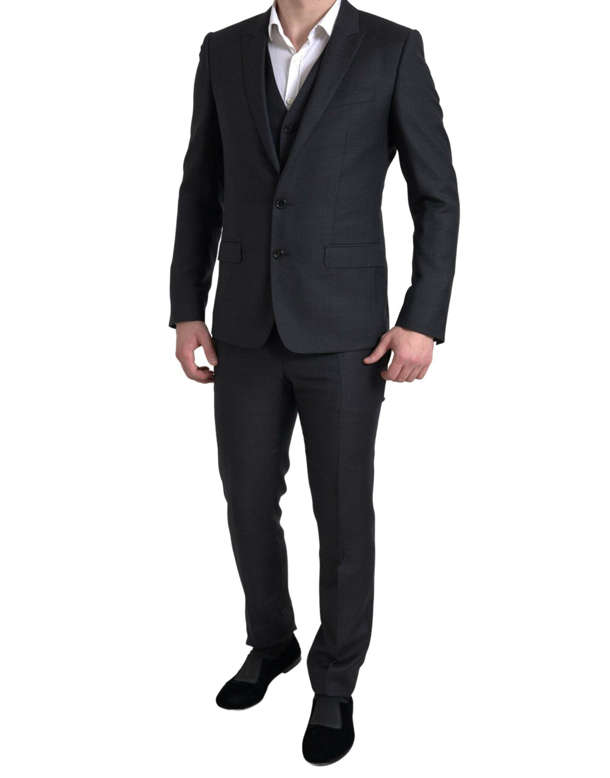 Traje elegante de tres piezas ajustado Martini negro de Dolce &amp; Gabbana