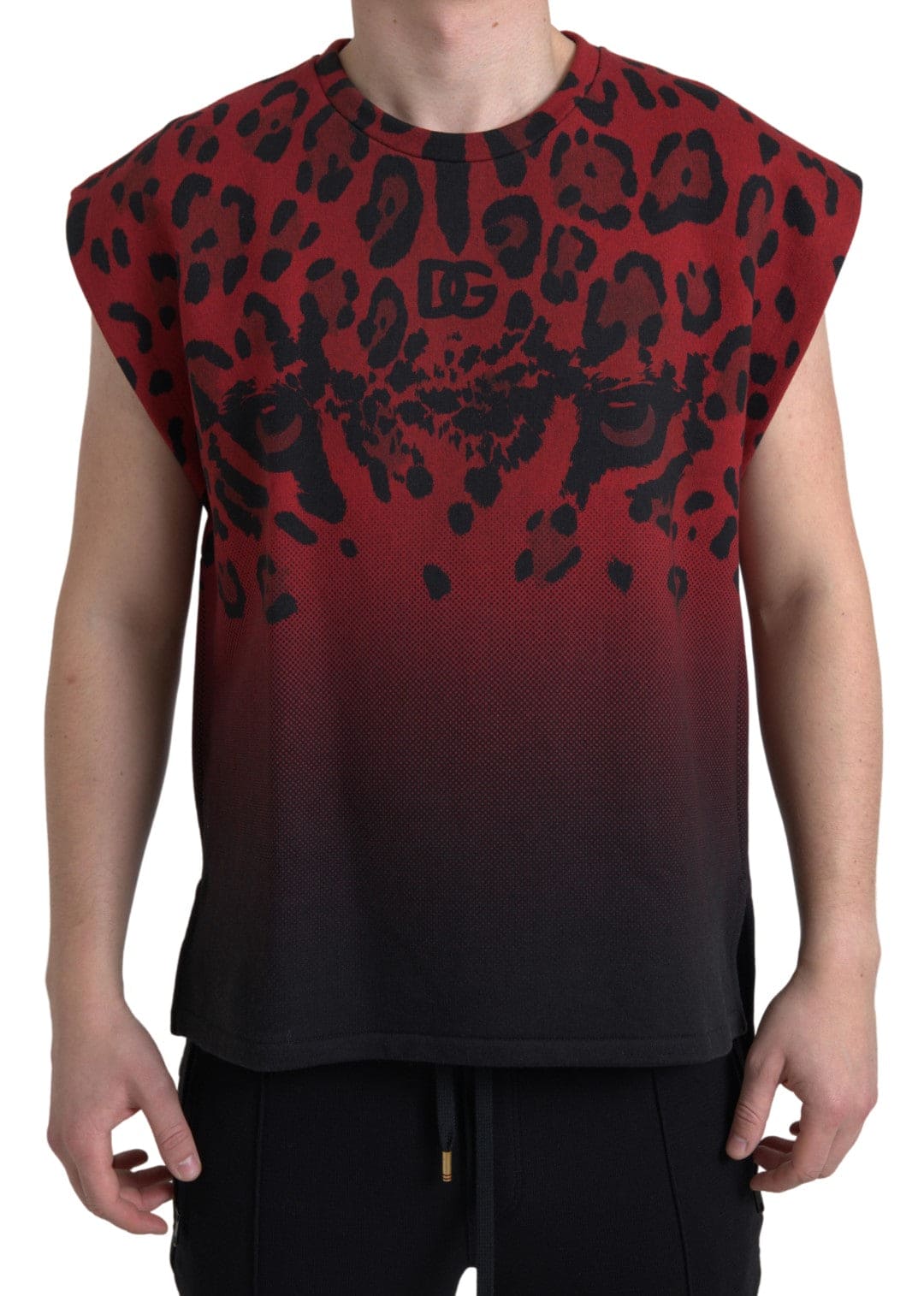 Camiseta sin mangas de algodón con estampado de leopardo rojo de Dolce &amp; Gabbana