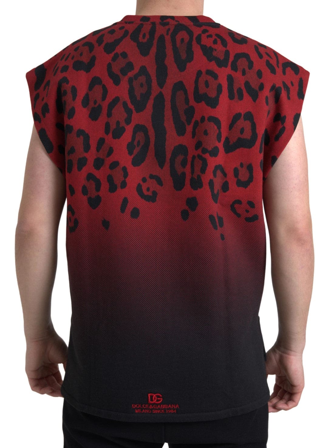 Camiseta sin mangas de algodón con estampado de leopardo rojo de Dolce &amp; Gabbana