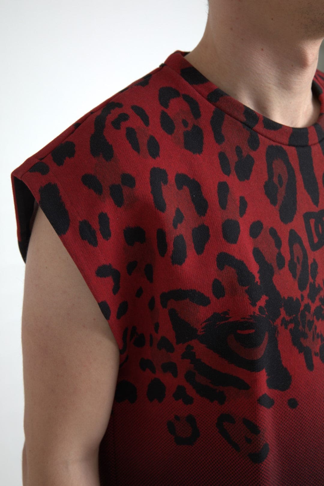 Camiseta sin mangas de algodón con estampado de leopardo rojo de Dolce &amp; Gabbana