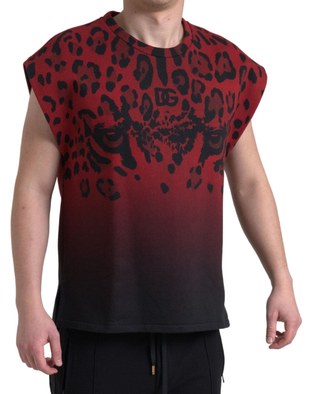 Camiseta sin mangas de algodón con estampado de leopardo rojo de Dolce &amp; Gabbana