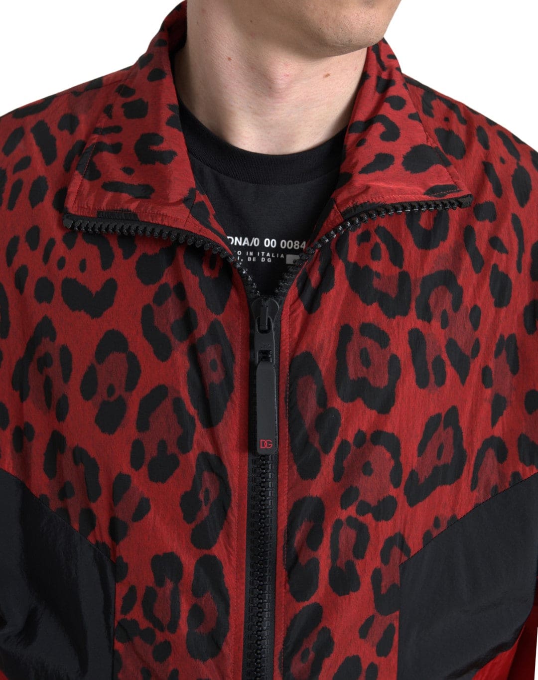 Veste pull zippée à imprimé léopard rouge Dolce &amp; Gabbana