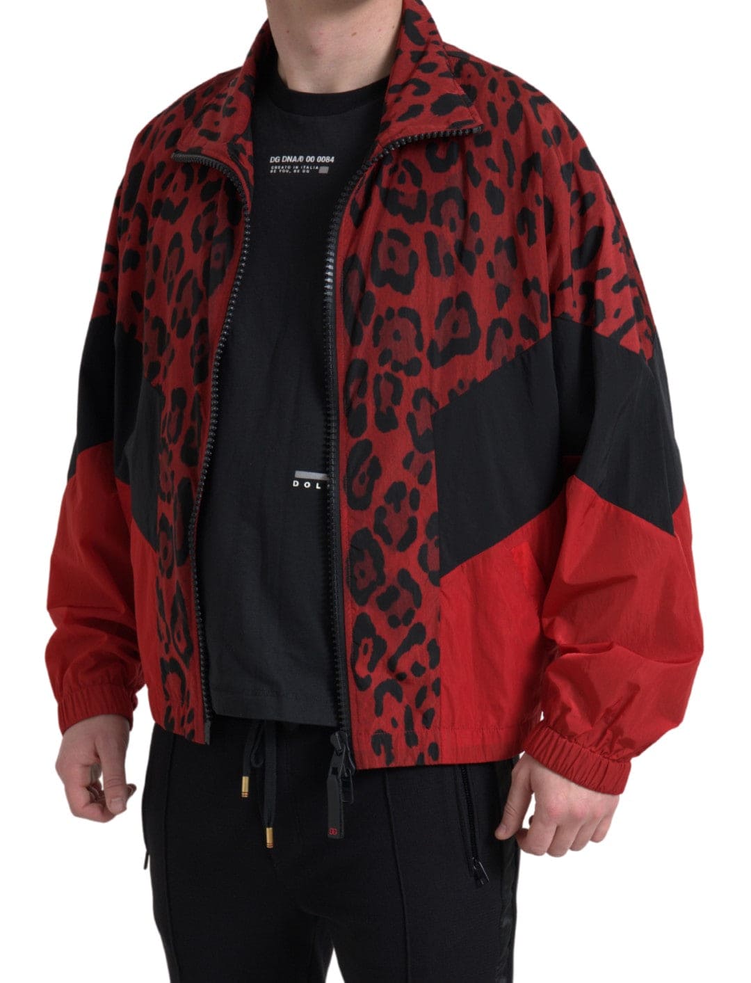 Chaqueta tipo suéter con cremallera y estampado de leopardo rojo de Dolce &amp; Gabbana