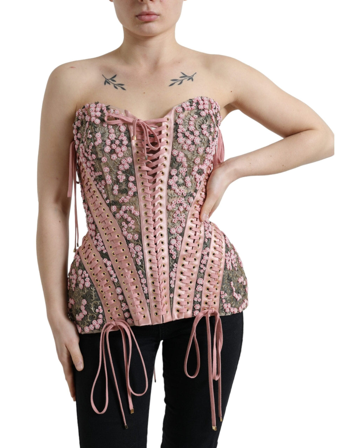 Haut corset bustier en nylon soyeux Dolce &amp; Gabbana en rose