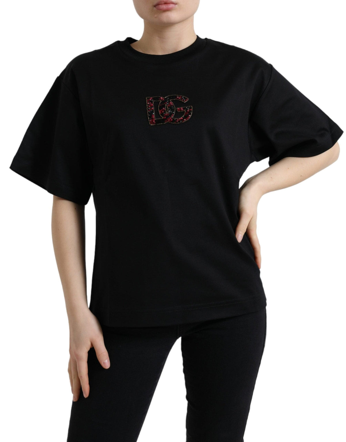 Camiseta elegante negra con cristales de Dolce &amp; Gabbana