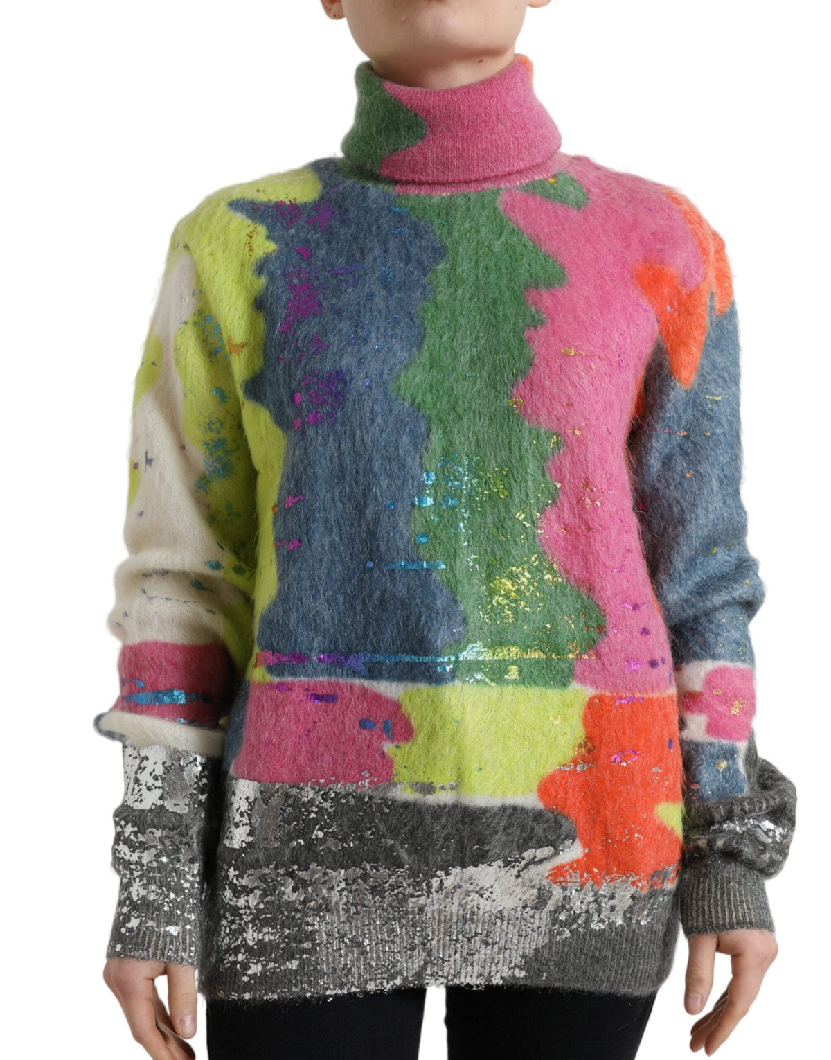 Pull à col roulé à rayures multicolores en mohair Dolce &amp; Gabbana