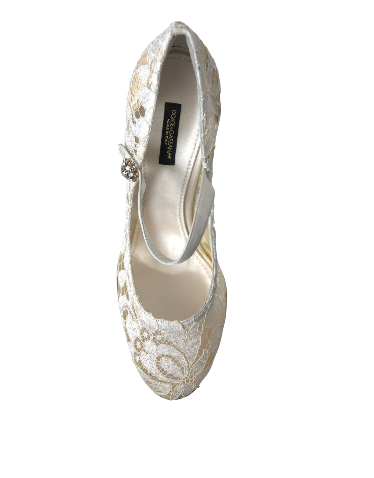 Sandalias de tacón de bloque con encaje elegante de Dolce &amp; Gabbana en blanco crema