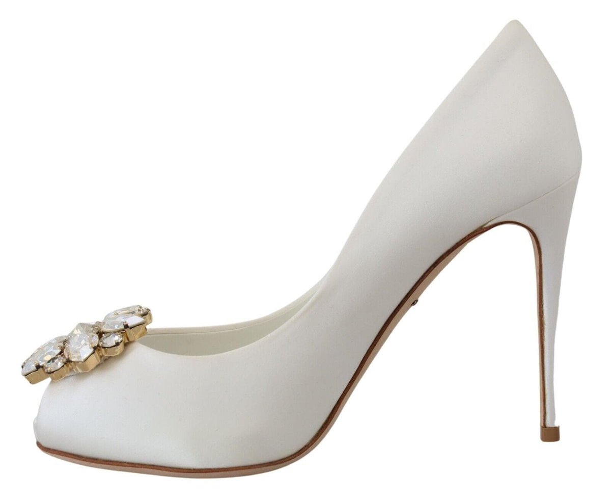 Tacones peep toe blancos adornados con cristales de Dolce &amp; Gabbana