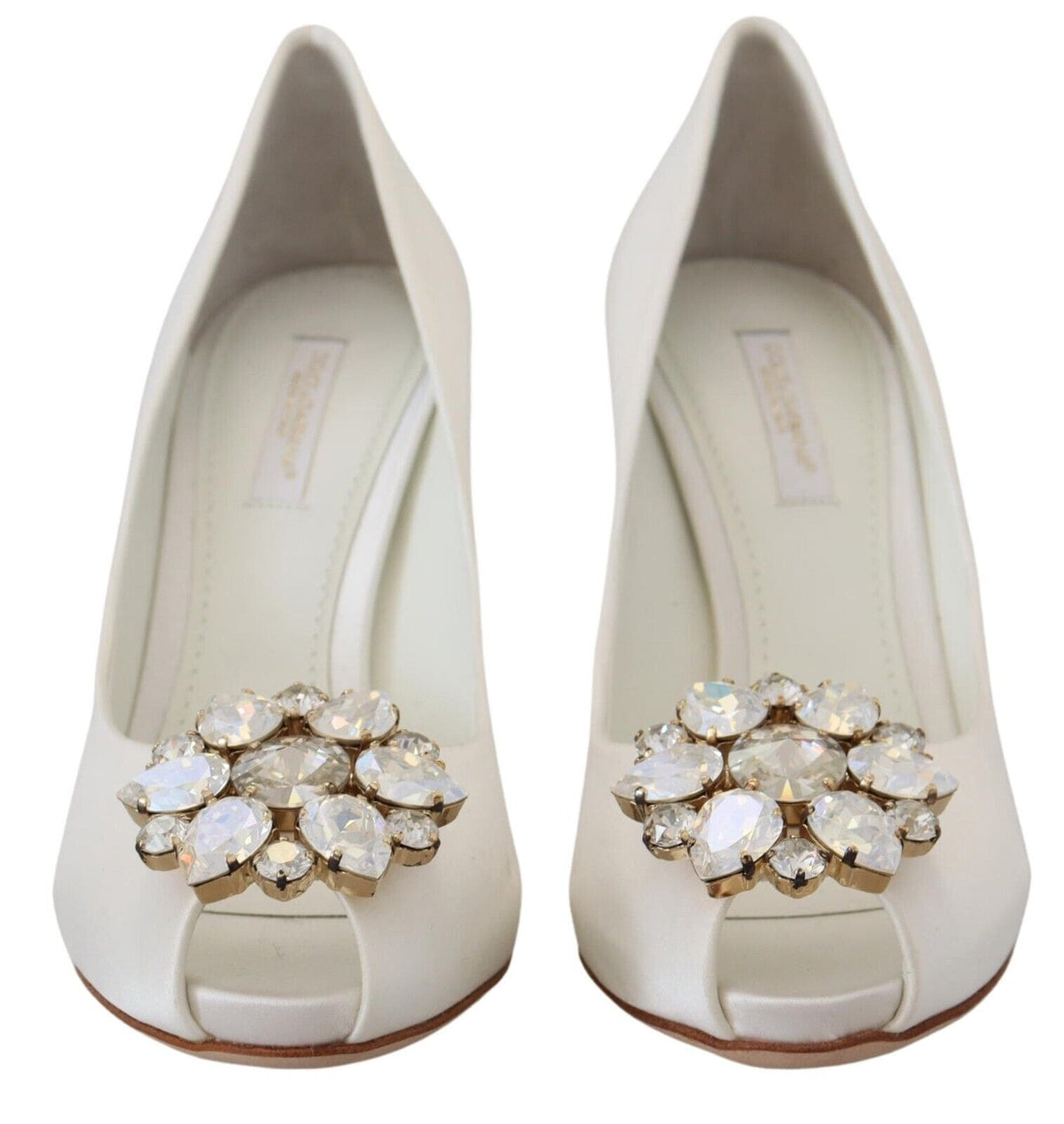 Tacones peep toe blancos adornados con cristales de Dolce &amp; Gabbana