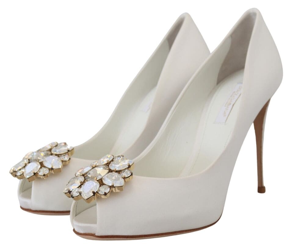 Tacones peep toe blancos adornados con cristales de Dolce &amp; Gabbana