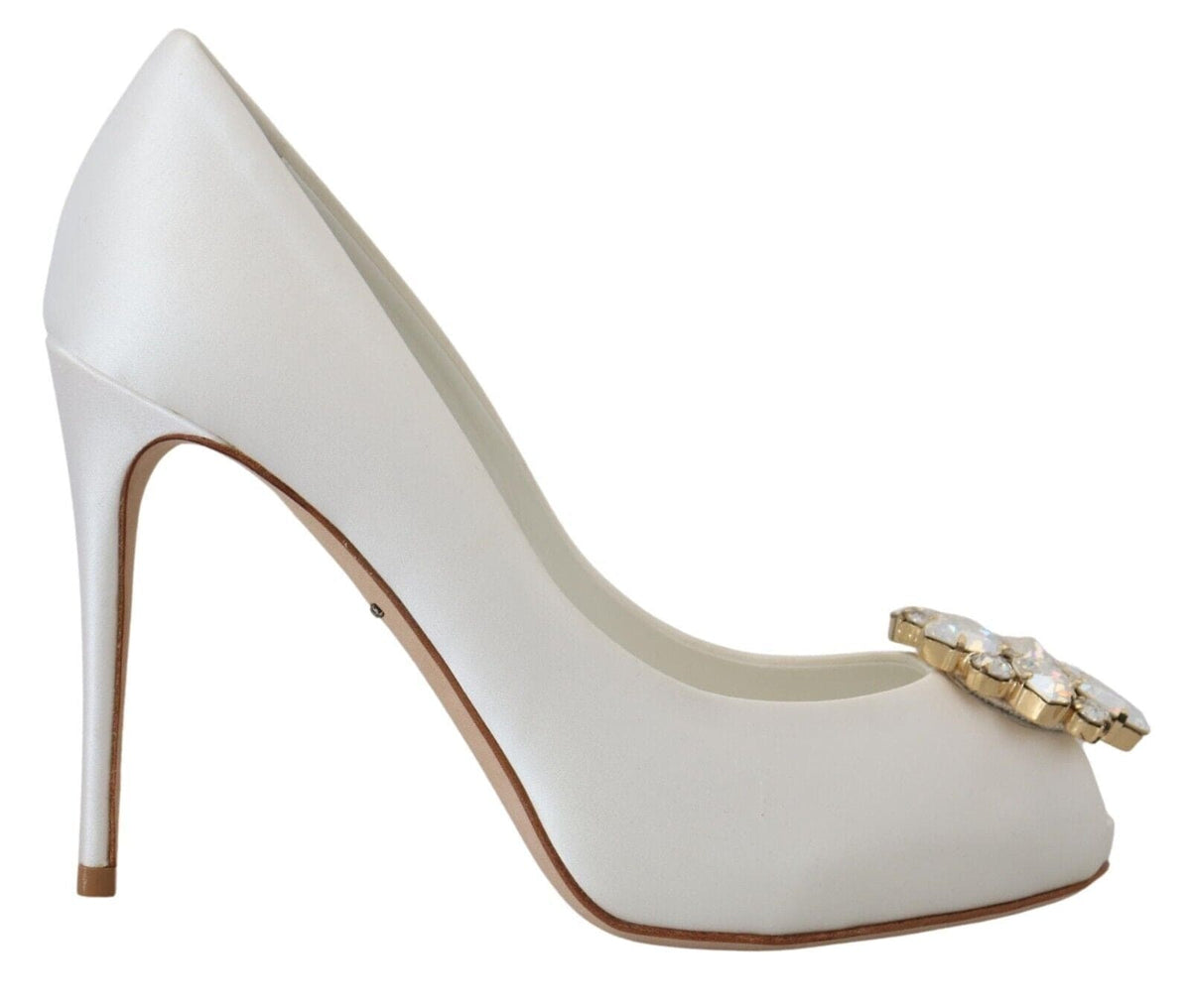 Tacones peep toe blancos adornados con cristales de Dolce &amp; Gabbana