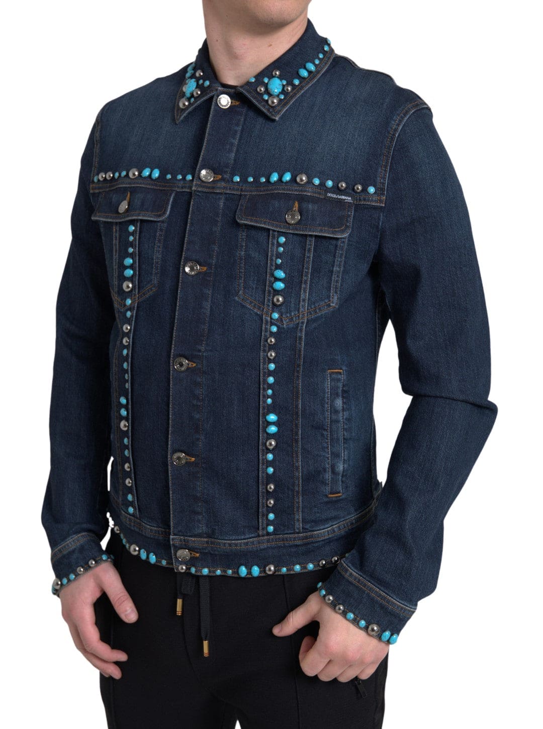 Veste en jean turquoise à ornements Dolce &amp; Gabbana