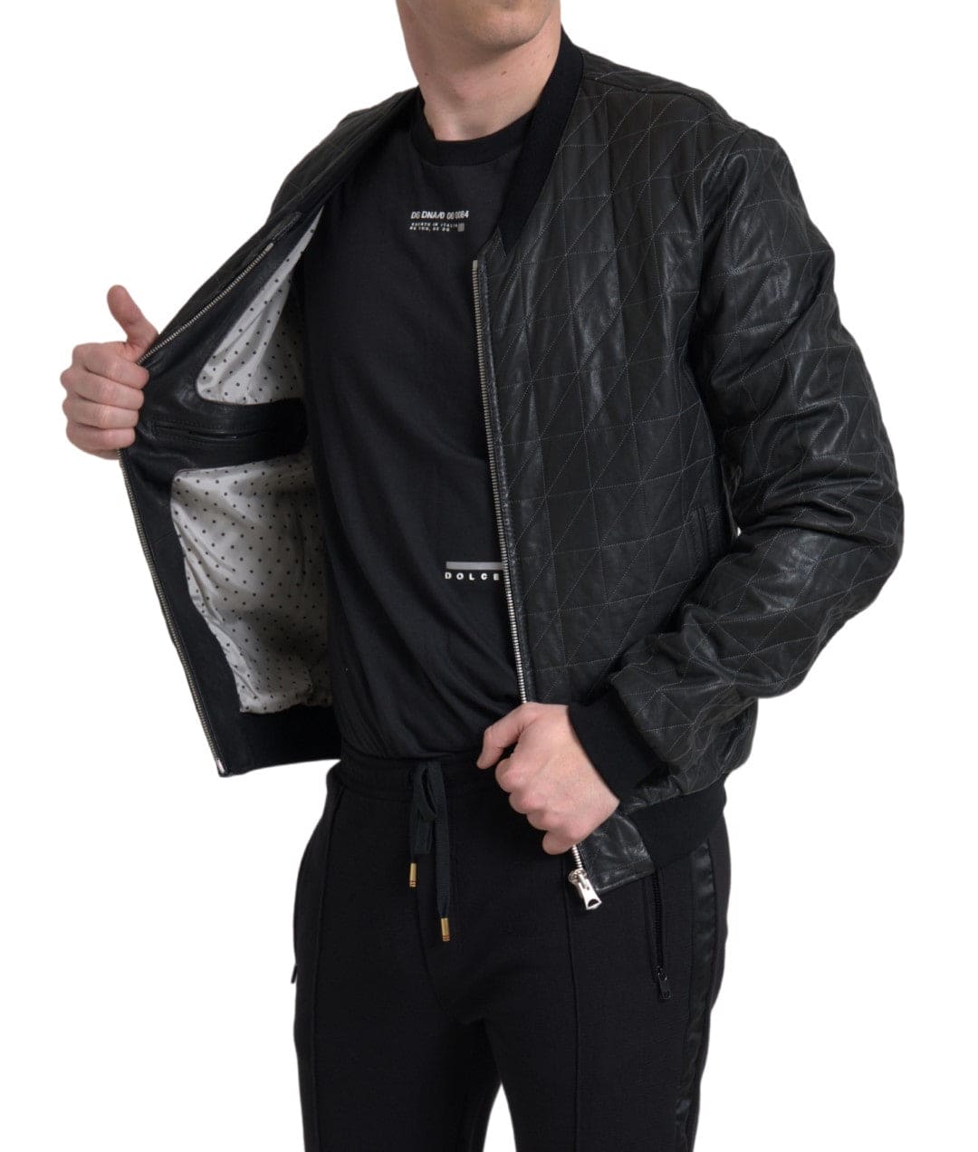 Veste bomber élégante en cuir noir Dolce &amp; Gabbana