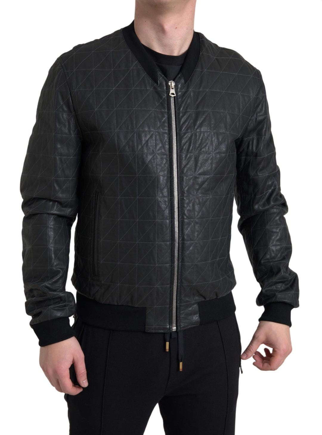 Elegante cazadora bomber de piel negra de Dolce &amp; Gabbana