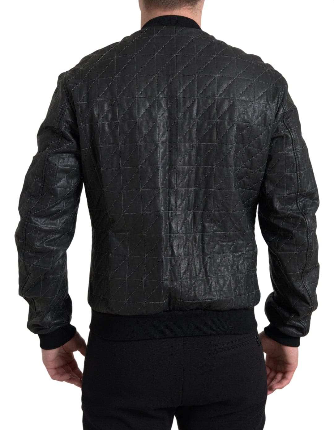 Veste bomber élégante en cuir noir Dolce &amp; Gabbana