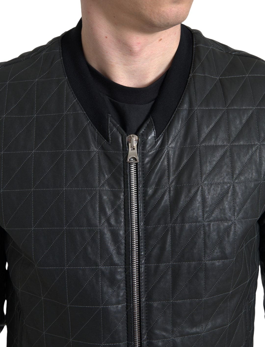 Veste bomber élégante en cuir noir Dolce &amp; Gabbana