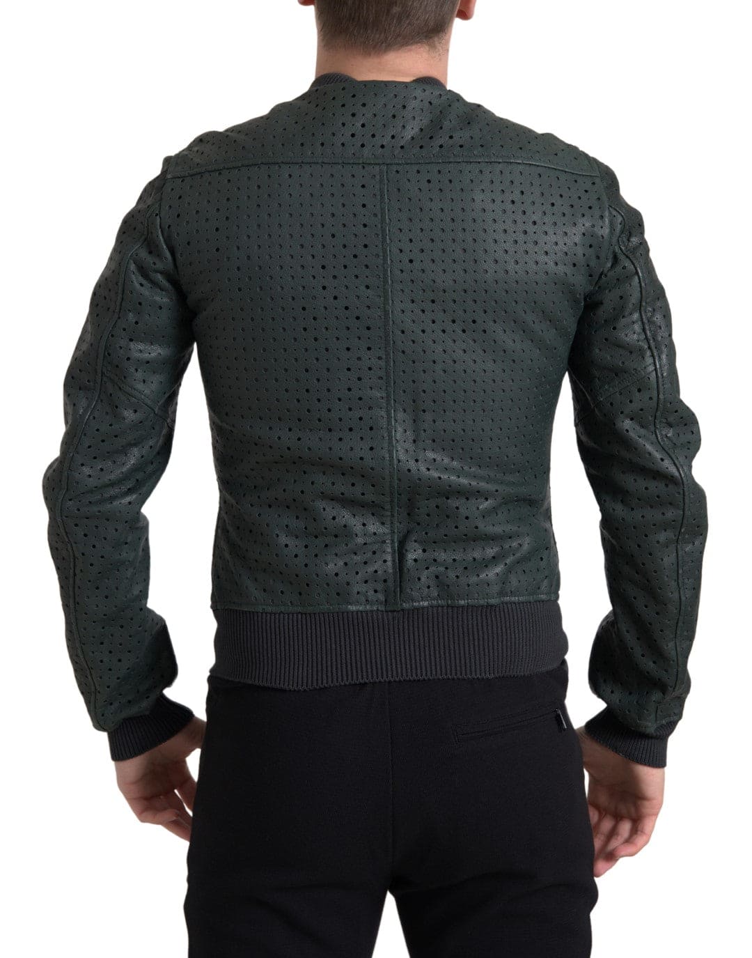 Blouson aviateur en cuir de chèvre vert émeraude Dolce &amp; Gabbana