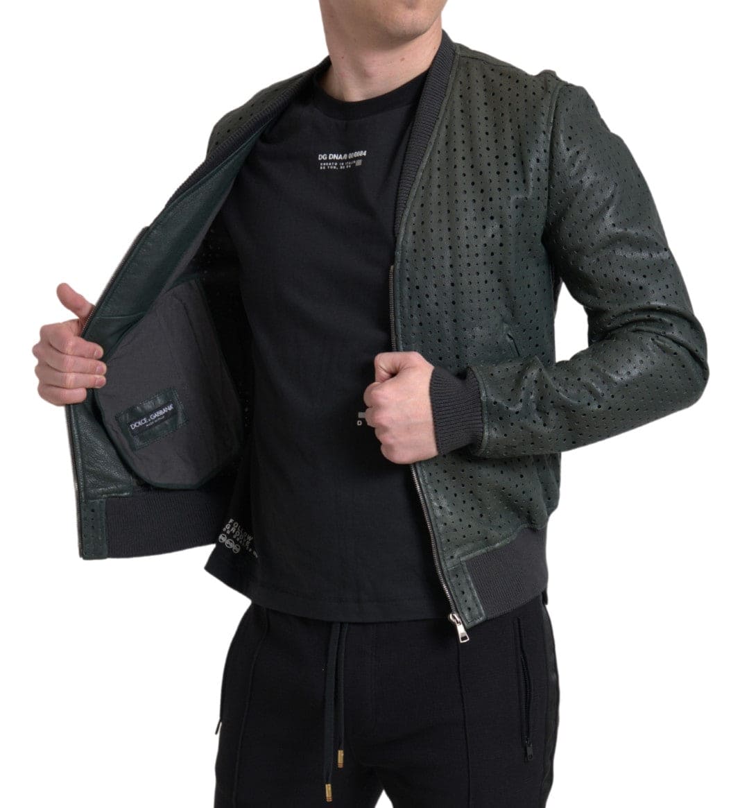 Blouson aviateur en cuir de chèvre vert émeraude Dolce &amp; Gabbana