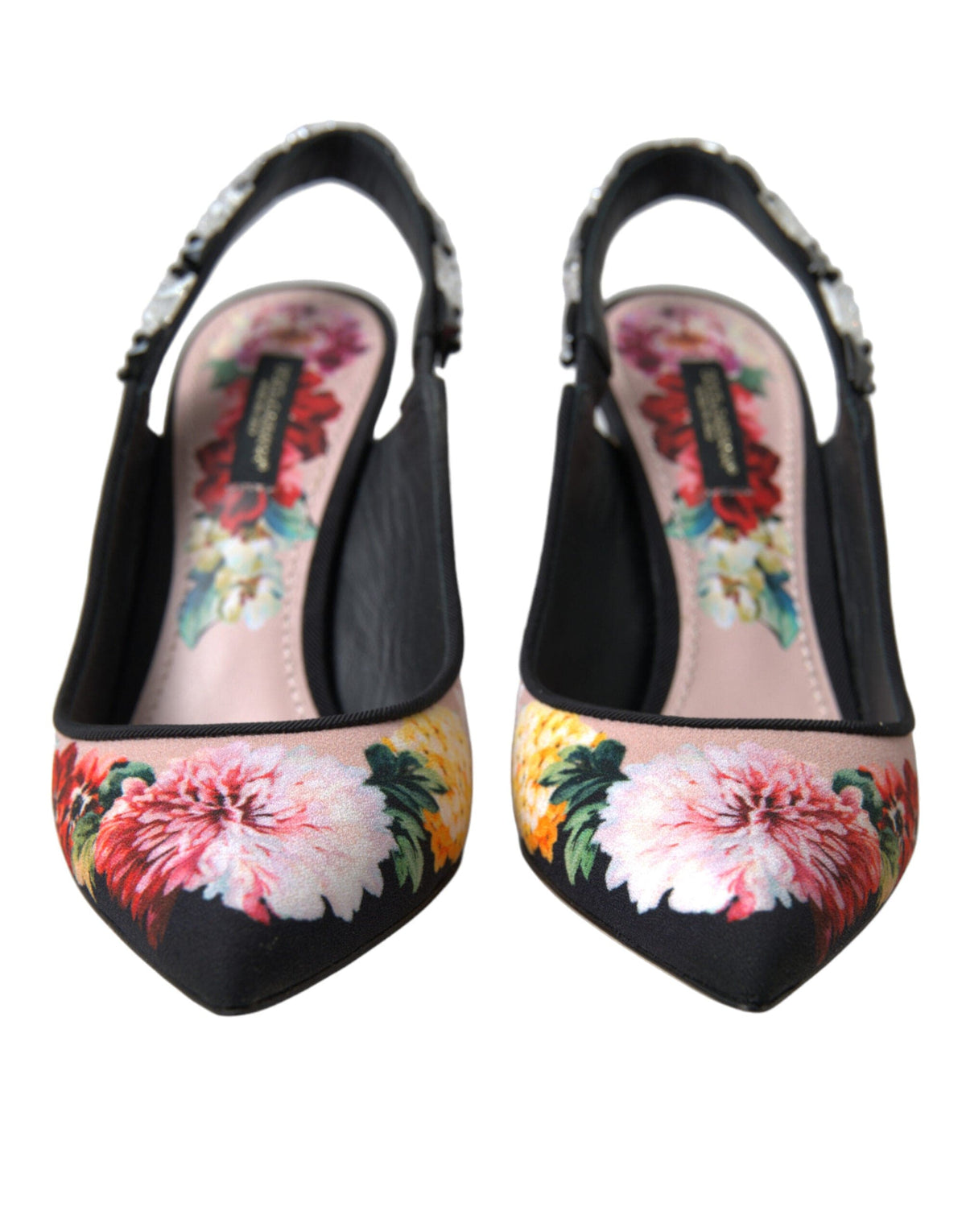 Tacones con tiras cruzadas y diseño floral de Dolce &amp; Gabbana con lujosos detalles de cristales