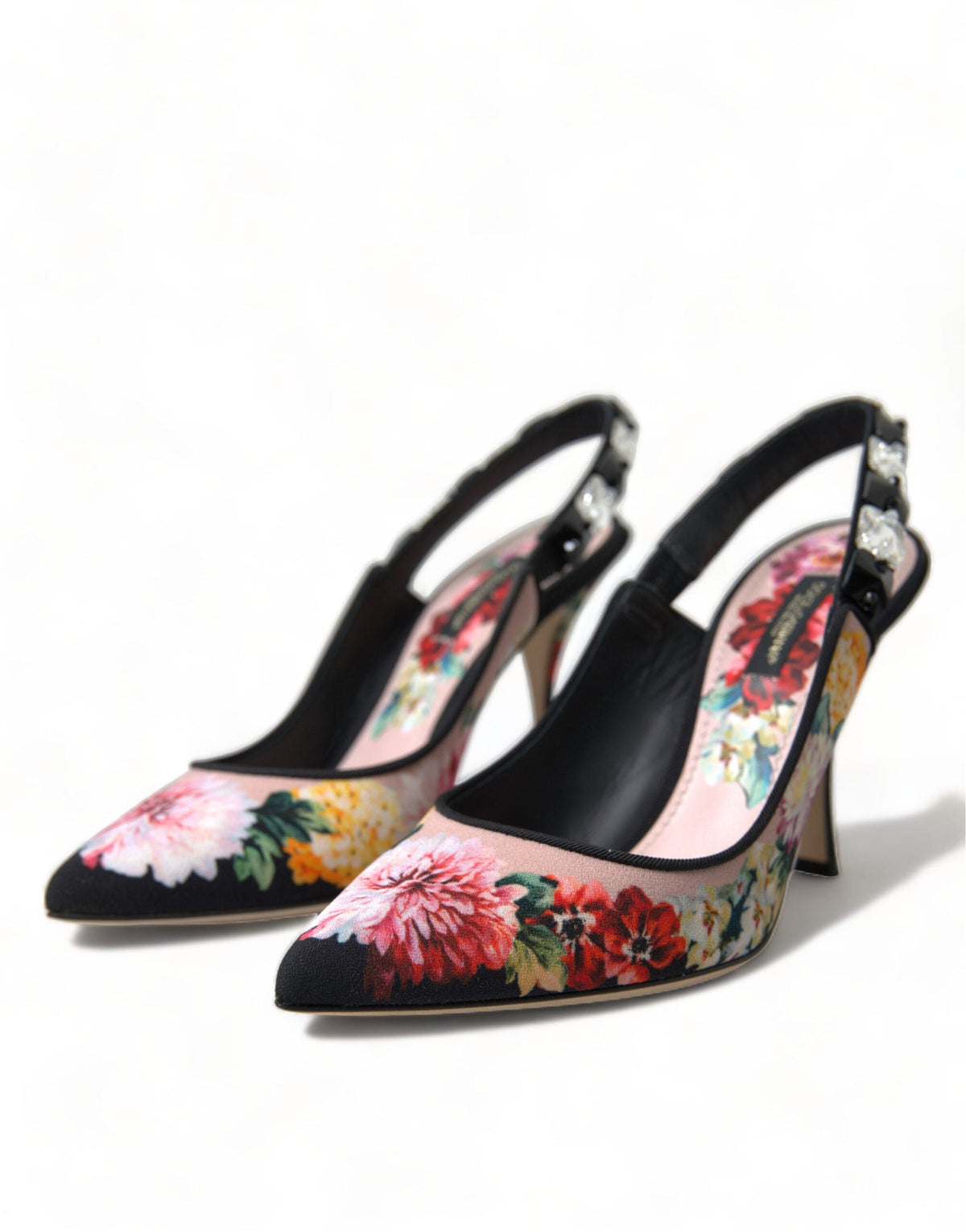 Tacones con tiras cruzadas y diseño floral de Dolce &amp; Gabbana con lujosos detalles de cristales