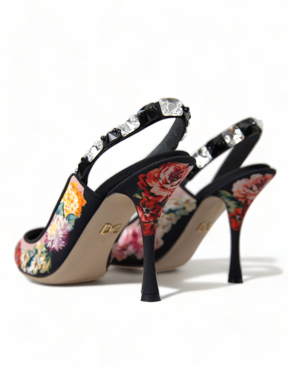 Tacones con tiras cruzadas y diseño floral de Dolce &amp; Gabbana con lujosos detalles de cristales